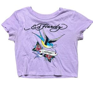 Ed Hardy Baby Tee Prurple Traditional Graphic Y2K Size Medium